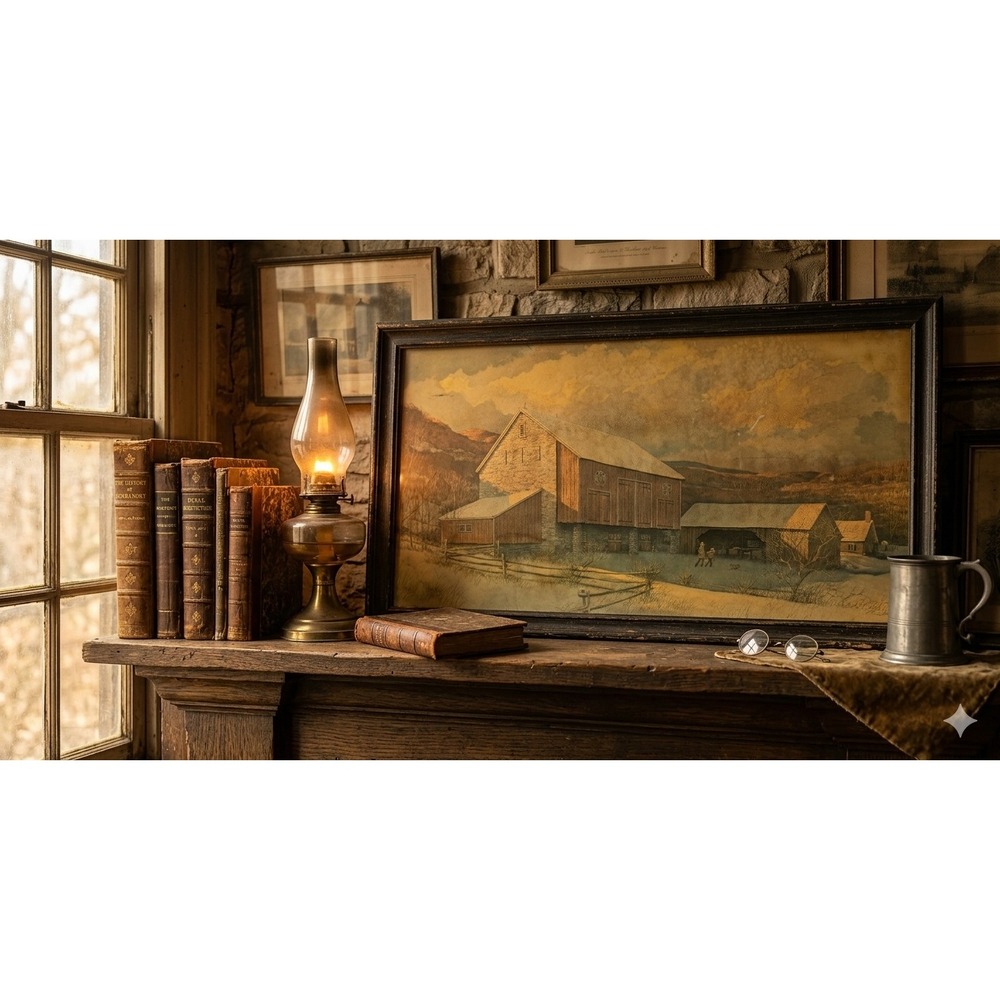 Vintage Eric Sloane Barn Lithograph Yorkraft Inc Rustic Americana Winter Scene